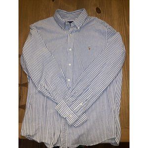 Ralph Lauren Shirt Men's XL Blue Striped Slim Fit Stretch Oxford Long Sleeve